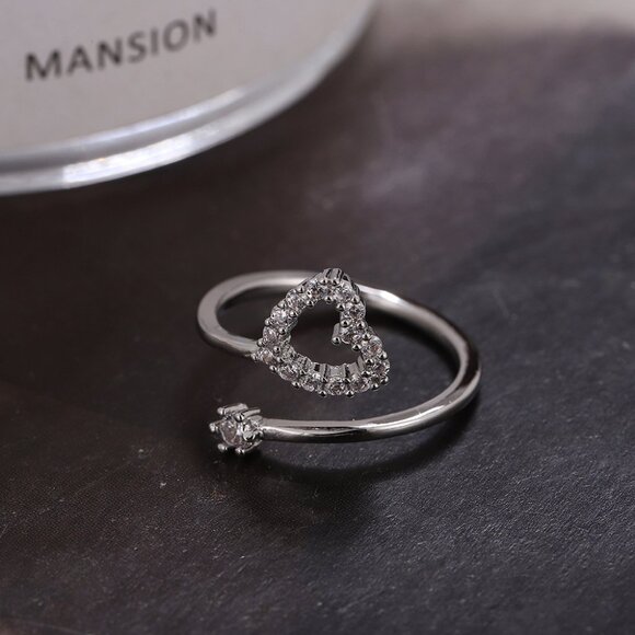 3/$35 Silver Plated Cubic Zirconia Heart Ring Copper Stackable Diamond Jewelry - Picture 5 of 8